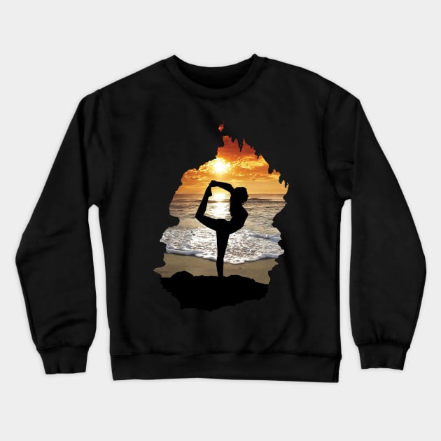 Yoga pose silhouette on beach during sunset (cave view) - ballet, dance, gymnastics - ballerina, dancer, gymnast Crewneck Sweatshirt by Vane22april